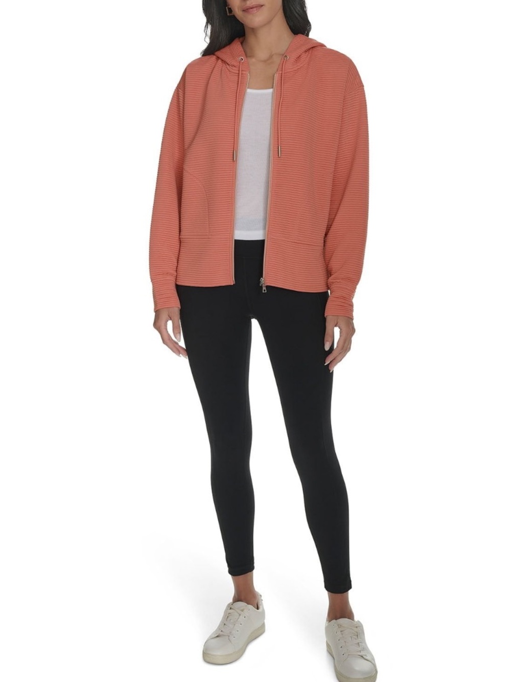 DKNY Tech Ottoman Full-Zip Hoodie Jacket Faded Rose Pink Size XL